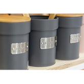 Lata Porta Condimentos Sugar Yoi Pote para Açúcar com Tampa de Bambu Hermética Chumbo